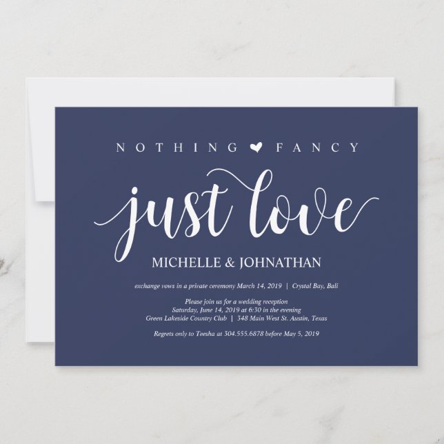 Invitation Réception de mariage en fuite rustique bleu marine (Devant)