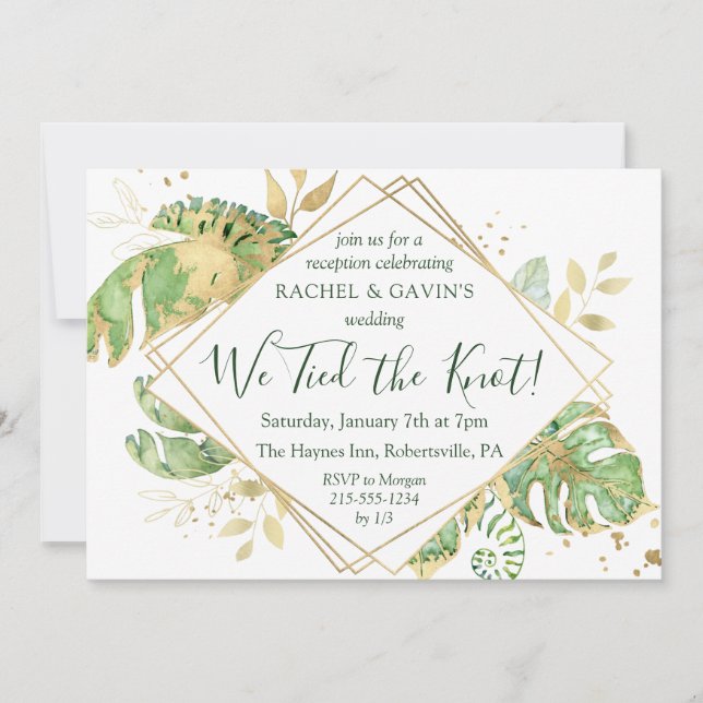 Invitation Réception de mariage en fuite tropical élégant (Devant)