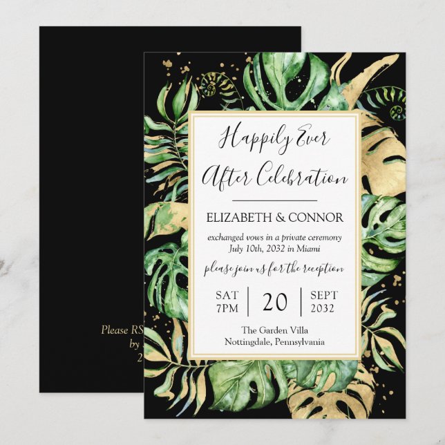 Invitation Réception de mariage en fuite Tropicale Bonheur Ét (Devant / Derrière)