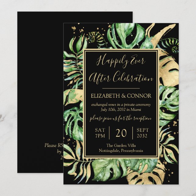 Invitation Réception de mariage en fuite Tropicale et festive (Devant / Derrière)