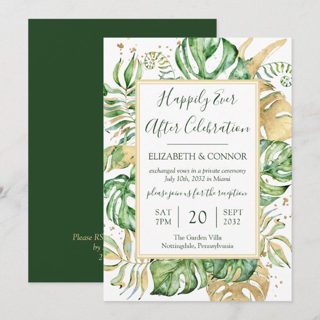 Invitation Réception de mariage en fuite Tropicale et festive (Devant / Derrière)