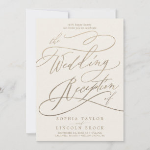 Invitation Réception de mariage en ivoire calligraphié or rom