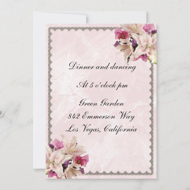 Invitation Réception de mariage en marbre rose Lily florale b (Devant)