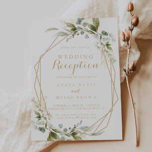 Invitation Réception de mariage en or et eucalyptus verdâtre