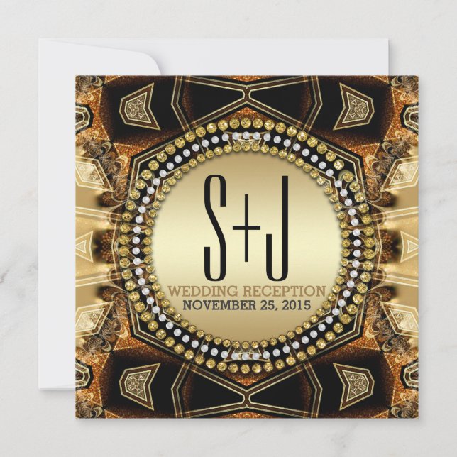 Invitation Réception de mariage en satin doré médiéval bohème (Devant)