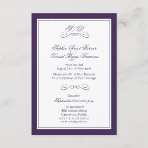 Invitation Réception de mariage en soirée avec bordure violet