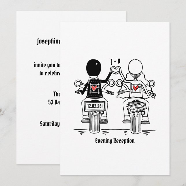 Invitation Réception de mariage en soirée moto motard (Devant / Derrière)