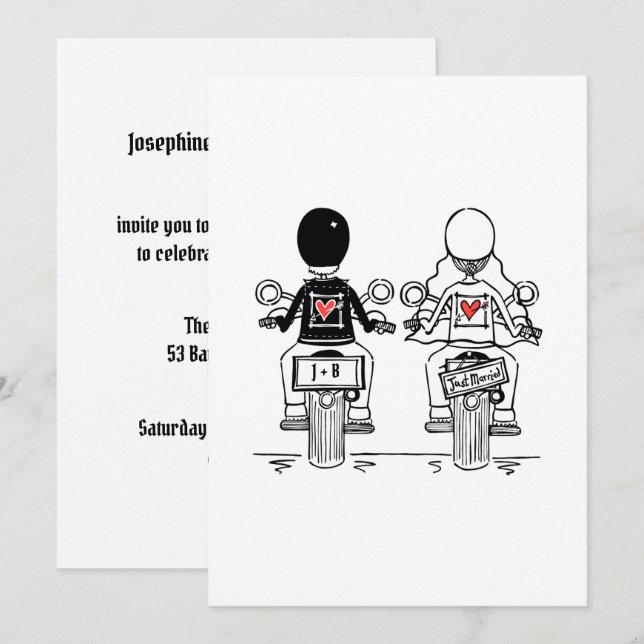Invitation Réception de mariage en soirée moto motard (Devant / Derrière)