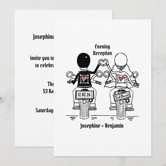 Invitation Réception de mariage en soirée moto motard (Devant / Derrière)