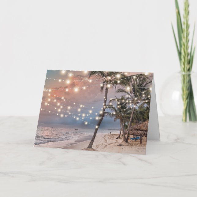 Invitation Réception de mariage en soirée sur une plage tropi (Devant)