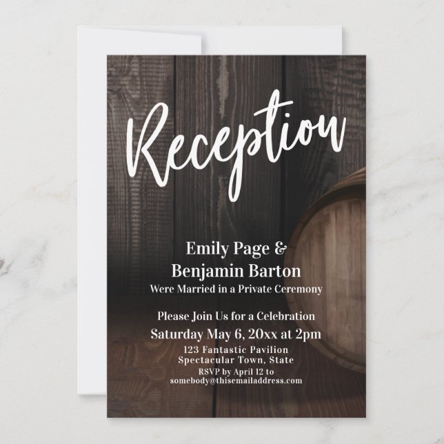 Invitation Réception de mariage en tonneau rustique Brown (Devant)