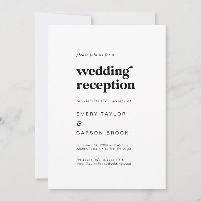 Invitation Réception de mariage en typographie noire moderne (Devant)