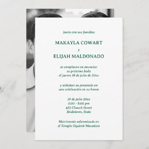 Invitation Réception de mariage espagnole verte et blanche
