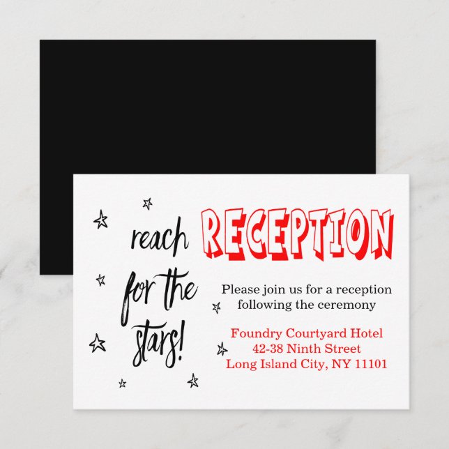 Invitation Réception de mariage étoilée rouge noir citation d (Devant / Derrière)