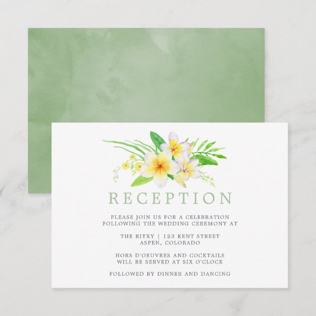 Invitation Réception de mariage exotique à l'aquarelle frangi (Devant / Derrière)