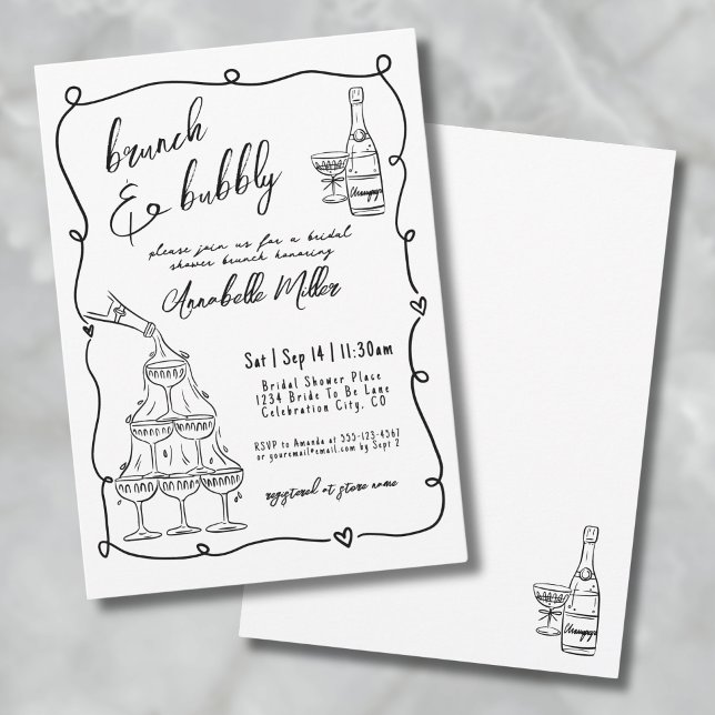 Invitation Réception de mariage fantaisiste à la main pour le (Whimsical Hand Drawn Brunch Bubbly Bridal Shower Invitation)