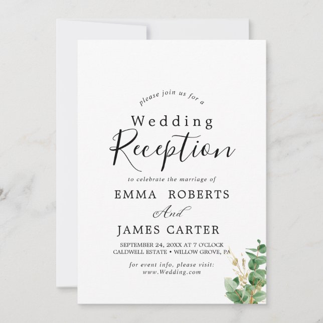 Invitation Réception de mariage Feuillage aéré et feuille d'o (Devant)