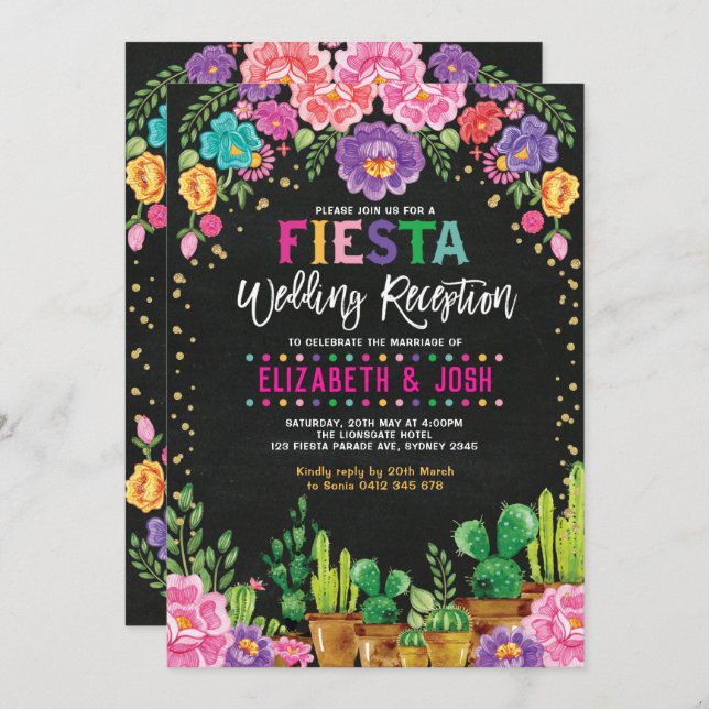 Invitation Réception de mariage Fiesta Fête Florale Mexicaine (Devant / Derrière)