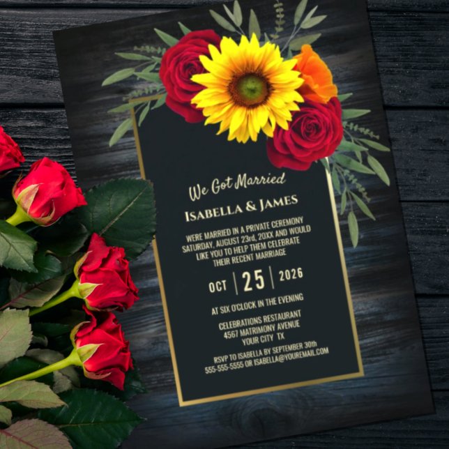 Invitation Réception de mariage Fleur de tournesol en bois bl (Créateur téléchargé)