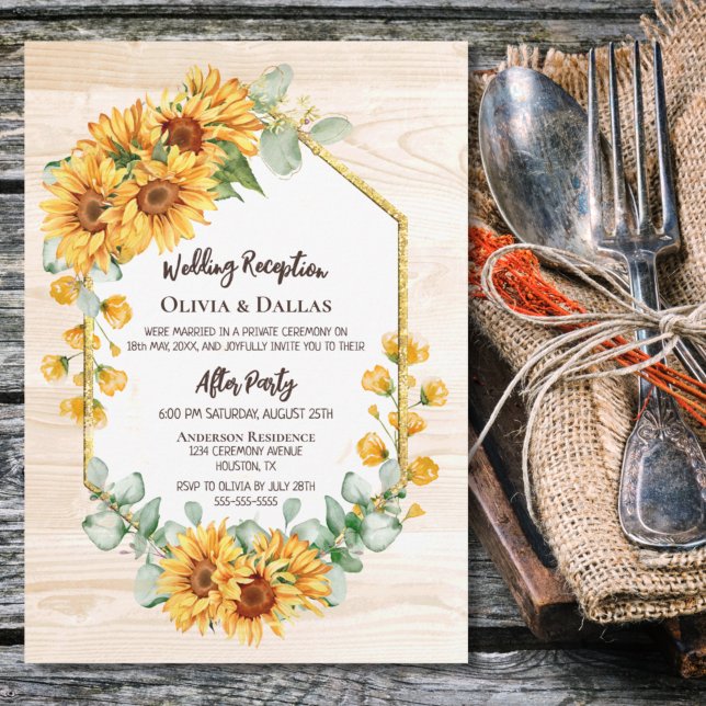 Invitation Réception de mariage fleurie de tournesol rustique (Créateur téléchargé)