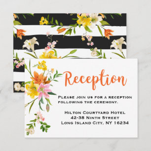 Invitation Réception de mariage fleurs de lys rayures noires