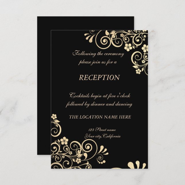 Invitation Réception de mariage Fleurs d'Or Chic Élégant (Devant / Derrière)