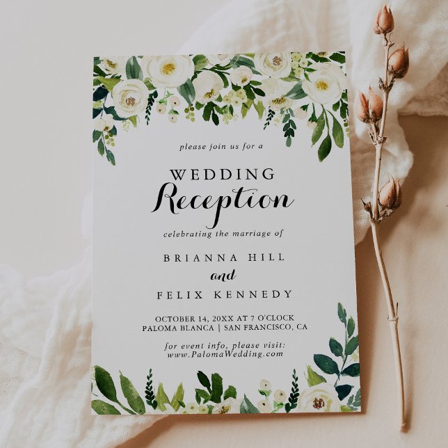 Invitation Réception de mariage floral automnal blanc de verd (Créateur téléchargé)