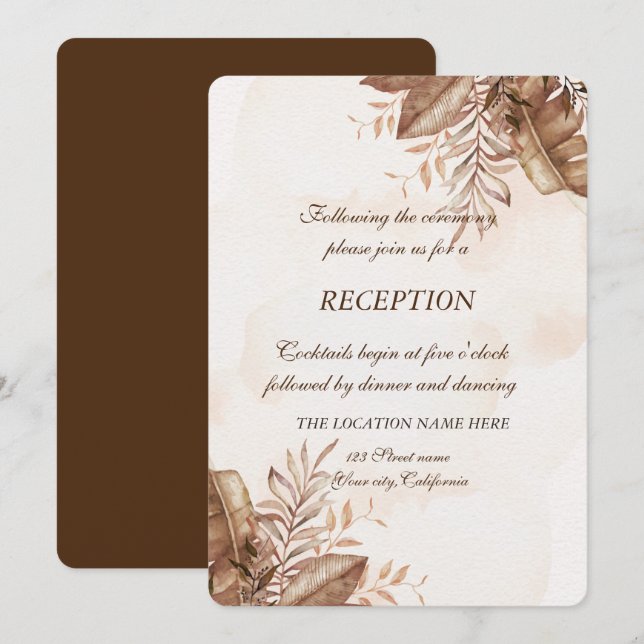 Invitation Réception de mariage floral automnal exotique  (Devant / Derrière)