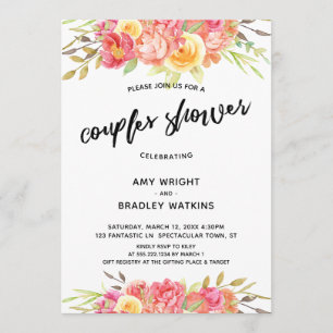 Invitation Réception De Mariage Floral Avec Douche Couples