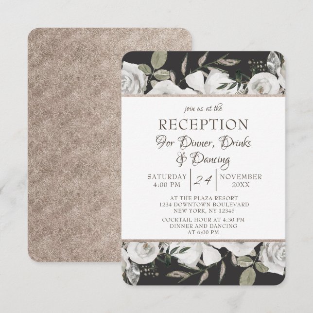 Invitation Réception de mariage floral blanc vintage Cherish (Devant / Derrière)