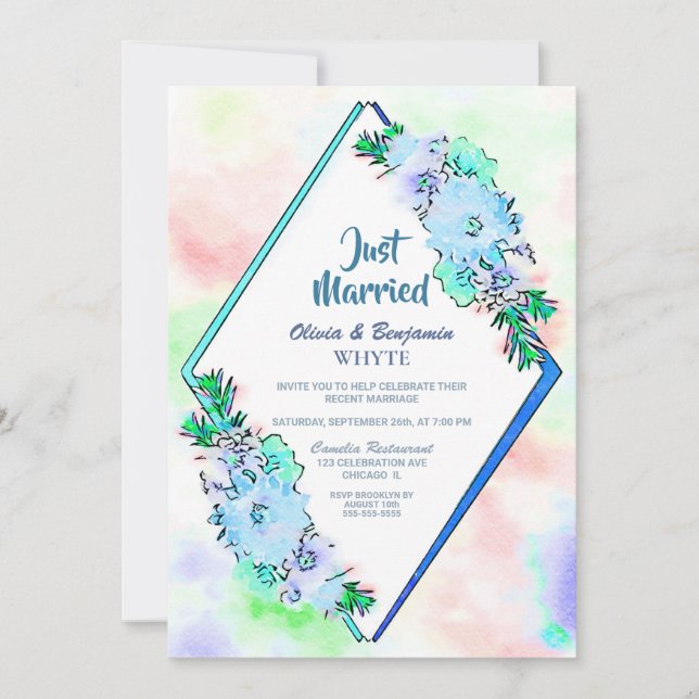 Invitation Réception De Mariage Floral Bleu (Devant)