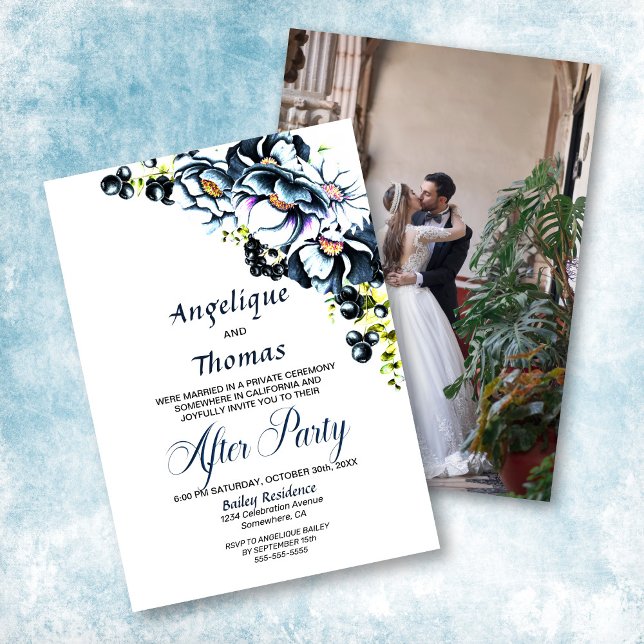 Invitation Réception De Mariage Floral Bleu Rustique (Créateur téléchargé)