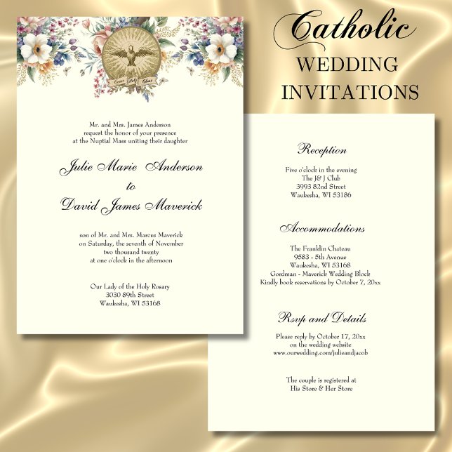 Invitation Réception de mariage floral catholique (Créateur téléchargé)
