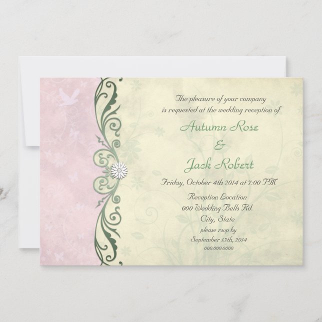 Invitation Réception de mariage floral de printemps rose et j (Devant)