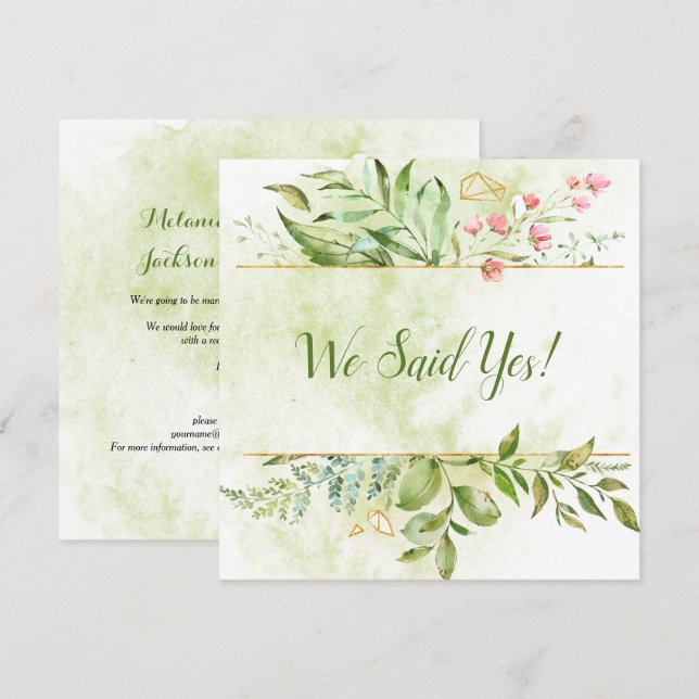 Invitation Réception de mariage floral géométrique or botaniq (Devant / Derrière)