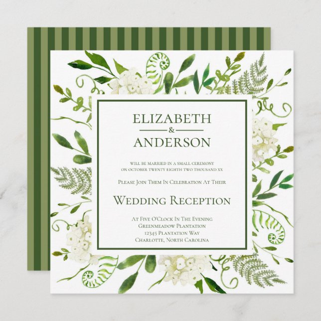 Invitation Réception de mariage floral Hydrangea blanc (Devant / Derrière)