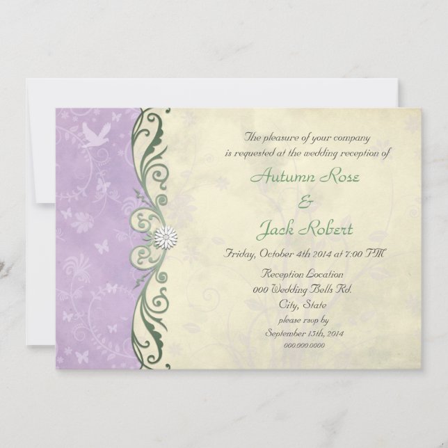 Invitation Réception de mariage floral jaune lavande (Devant)