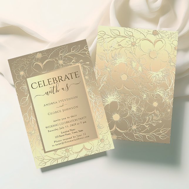 Invitation Réception de mariage floral or luxe (Créateur téléchargé)