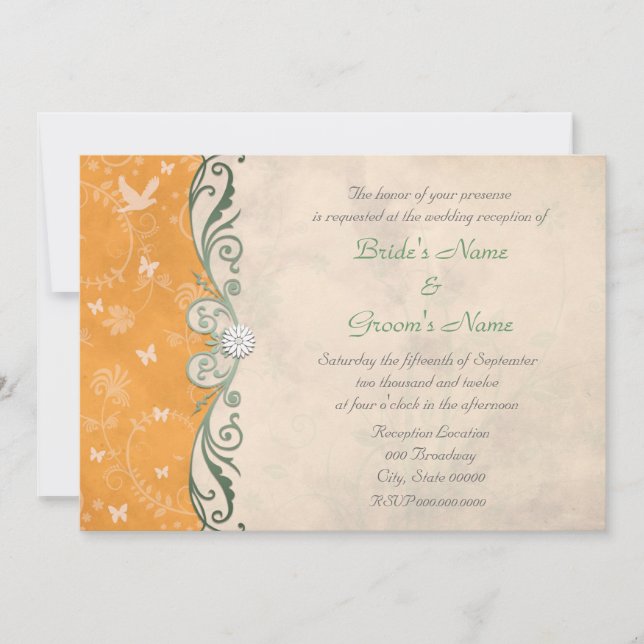 Invitation Réception de mariage floral orange mandarine print (Devant)