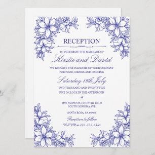 Invitation Réception De Mariage Floral Ornat Bleu