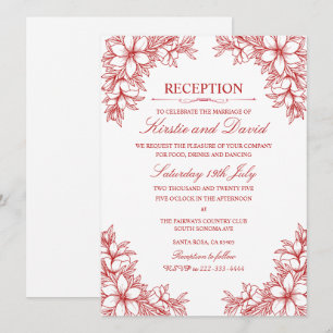 Invitation Réception De Mariage Floral Ornate Rouge
