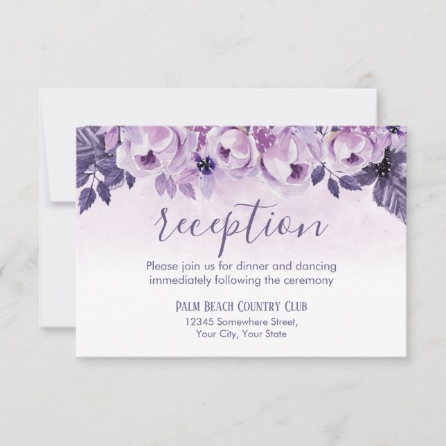 Invitation Réception de mariage floral pourpre aquarelle (Devant)