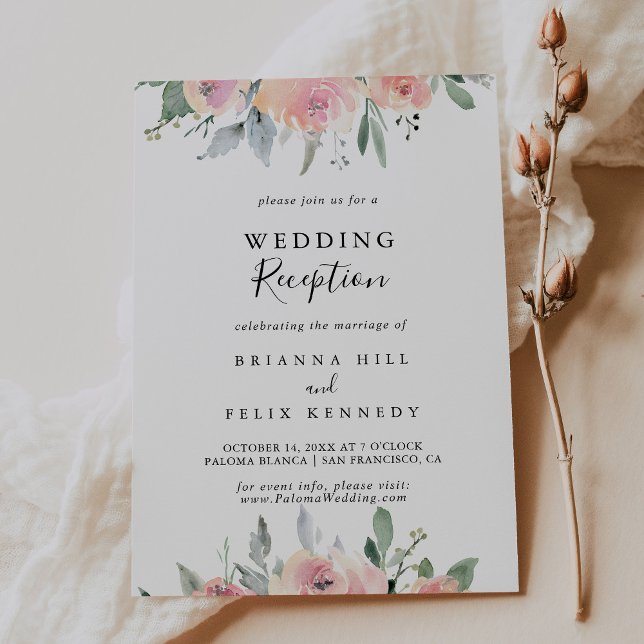 Invitation Réception de mariage floral rose élégant (Créateur téléchargé)