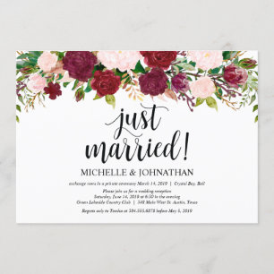 Invitation Réception de mariage floral rose Marsala en fuite