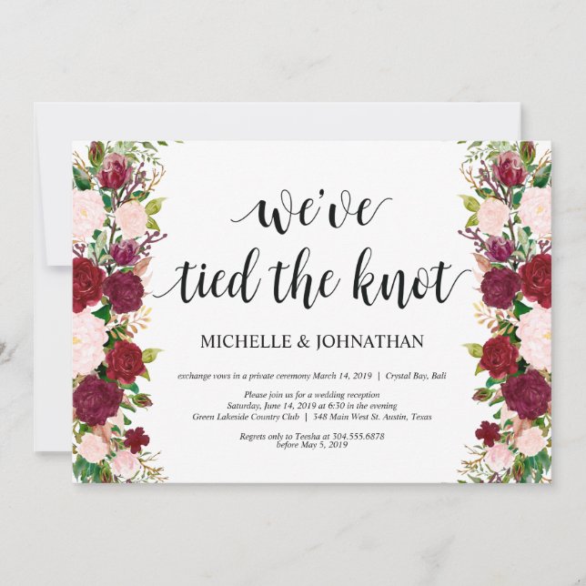 Invitation Réception de mariage floral rose Marsala pour une  (Devant)