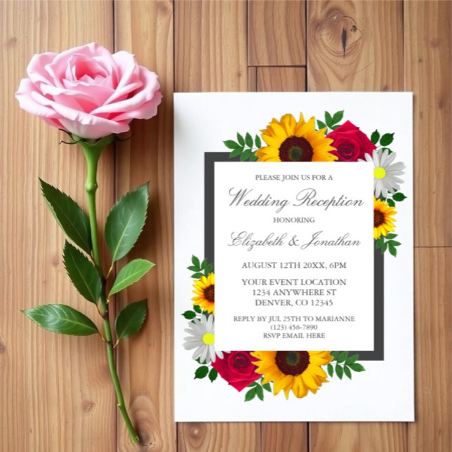 Invitation Réception de mariage floral Rose Tournesol Daisy (Créateur téléchargé)
