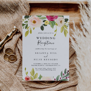 Invitation Réception de mariage floral rose verdoyant