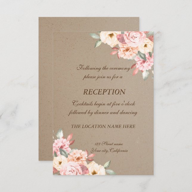 Invitation Réception De Mariage Floral Rustique Chic (Devant / Derrière)