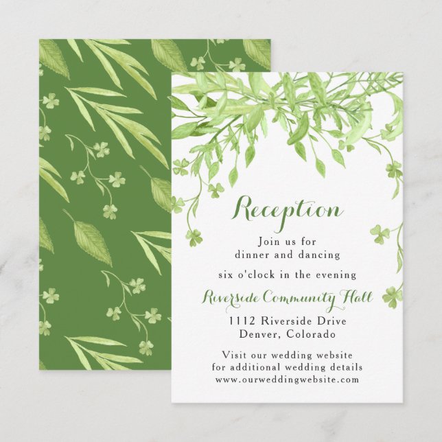 Invitation Réception de mariage floral trèfle verdure (Devant / Derrière)