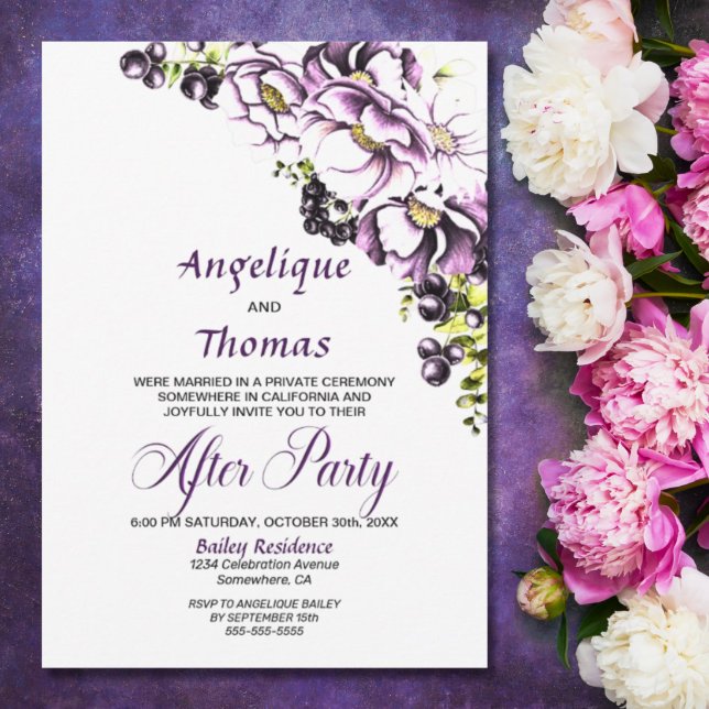 Invitation Réception De Mariage Floral Violet (Créateur téléchargé)